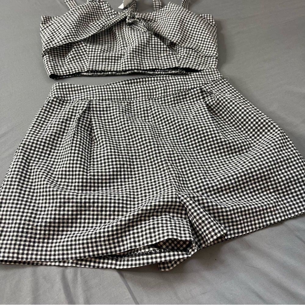 Tilly’s 2 piece matching short top set high wasted gingham tank size large - Picture 3 of 14